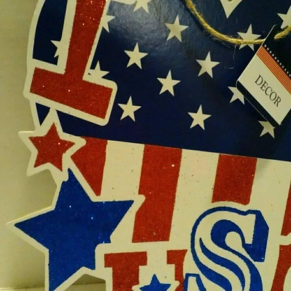 Décor Patriotic Sign I Love USA Red White Blue